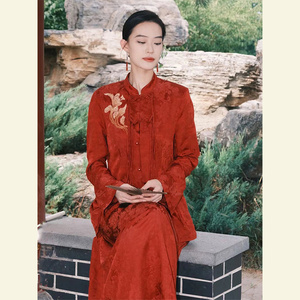 新中式女装国风高级感新娘订婚礼服改良旗袍红色上衣裙子套装夏季