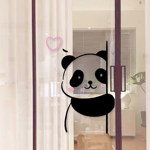 卡通可爱心熊猫装饰厨房客厅卫生间店铺背景墙橱窗玻璃门防撞贴纸
