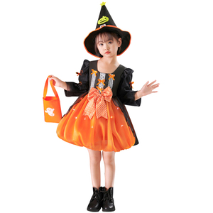 万圣节儿童服装女童cos南瓜女巫裙子角色扮演幼儿园演出服巫婆装