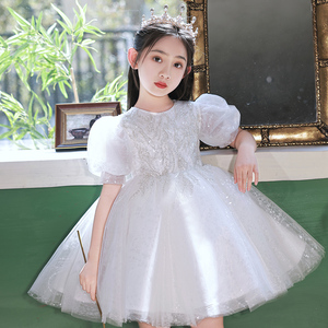 高端儿童礼服公主裙花童婚礼10岁女孩生日宴白纱裙主持人钢琴表演