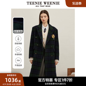 TeenieWeenie小熊奥莱绵羊毛宽松中长款毛呢外套呢子大衣学院风女