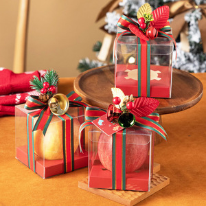 2023圣诞节新年透明平安夜苹果巧克力蛋糕包装礼物糖果饼干手提盒