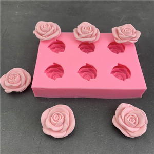 6朵玫瑰花造型硅胶模具花朵DIY手工烘焙翻糖蛋糕模滴胶石膏模具蛋
