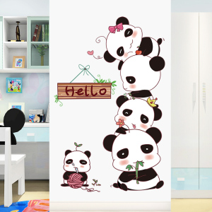 儿童房间布置卡通墙贴纸墙壁贴画创意卧室房门上墙纸可爱熊猫门贴