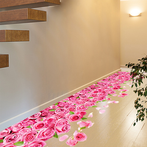 3d立体墙贴纸地上防水防滑贴自粘浴室卫生间地面地板地贴玫瑰花朵