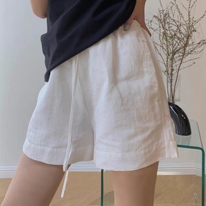 白色棉麻短裤女运动休闲裤2024夏季薄款小个子高腰宽松显瘦阔腿裤
