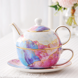 轻奢陶瓷单人杯壶套装创意下午茶茶具骨瓷子母壶咖啡杯一壶一杯