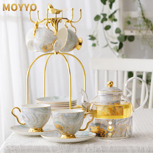 moyyo英式下午茶茶杯陶瓷玻璃花茶具套装水果蜡烛加热茶壶耐高温