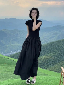 高端黑色连衣裙子女小众设计感奢华大牌法式赫本风显瘦长裙女夏季
