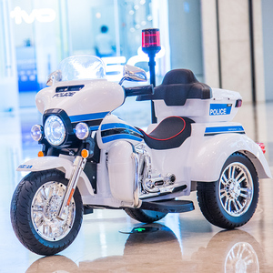 儿童电动车摩托警车充电三轮车超大号双人宝宝玩具车可坐人带警灯