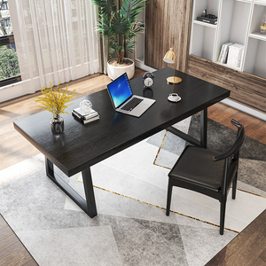 北欧实木黑色电脑桌办公桌会议桌写字台个性书桌工作台老板桌椅子