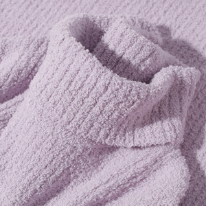 慵懒感穿搭 温柔浅紫色半边绒高领毛衣女氛围感珊瑚绒针织上衣冬