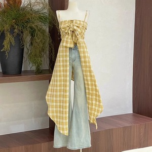 黄色格子不规则吊带抹胸连衣裙夏季女海边度假穿搭风情万种的裙子