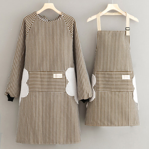 日式围裙女厨房做饭带袖罩衣家用围腰棉麻定制logo工作服长袖擦手