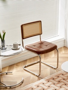 北欧藤编家用铁艺餐椅设计师椅子靠背凳子网红复古现代简约餐桌椅