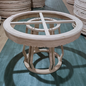 欧式雕花圆桌 岩板餐桌 圆形多功能饭桌 实木白坯异形组装餐桌脚