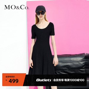 【MOCO奥莱】夏季短袖针织连衣裙法式美背U领摩安珂