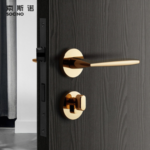 索斯诺门锁室内卧室静音房间门锁北欧金色分体锁现代简约磁吸门锁