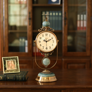 美式轻奢金属座钟台式客厅家用桌面静音台钟摆件欧式复古石英钟表