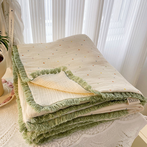 A类六层皱皱纱布午睡毯子全棉薄被沙发盖毯花边夏被办公室小盖被