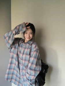 韩国原创cleanfit老钱风四角缝线设计款宽松彩虹格子衬衫外套男女