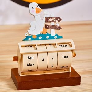 创意加油鸭木质万年历桌面摆件学生高考考研倒计时台历日历提醒牌