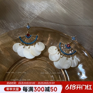 韩国银针贝壳圆片几何耳环法式复古气质潮流耳钉时尚气质耳饰