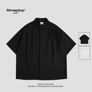 Mmoptop2024夏季新款黑色冰丝短袖衬衫男款休闲潮流百搭衬衣男装