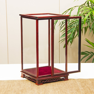 红酸枝移门玻璃罩佛像摆件雕像观音红木佛龛玉雕实木展示防尘盒子