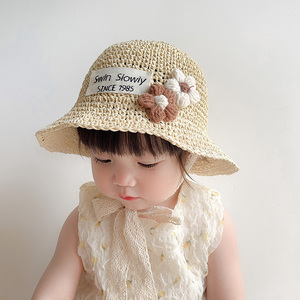 儿童帽子女宝宝洋气花朵草帽女童可调节夏季出游婴儿遮阳帽沙滩帽