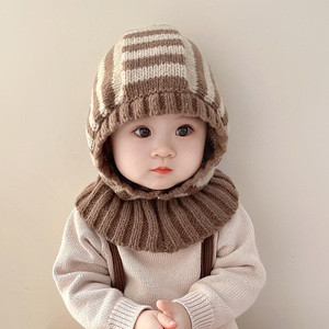 韩国宝宝帽子围巾一体帽秋冬款2-3-4岁儿童护耳帽保暖婴儿毛线帽