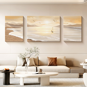 一帆风顺客厅装饰画简约大气沙发背景墙挂画抽象风景高档砂岩壁画