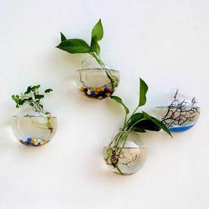 创意壁挂式花瓶 半圆透明水培玻璃工艺品 居家装饰品厂家