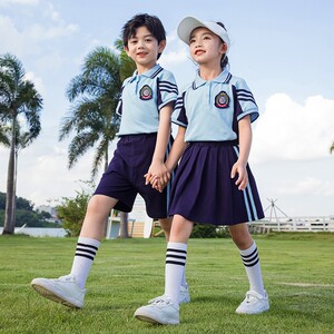 幼儿园园服衬衣大班白t小学生校服老师夏天条纹衫翻领毕业班班服