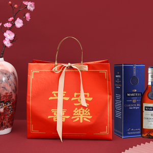 大号红色节日礼品包装袋春节年货糖果特产烟酒茶叶送礼手提礼品袋