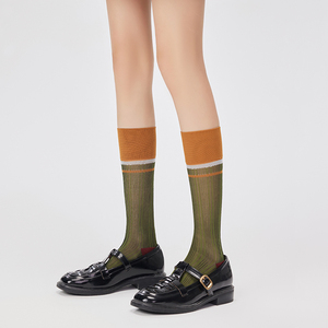 拼色中筒袜子女春夏薄款复古时尚卡丝小腿袜个性堆堆袜长筒袜