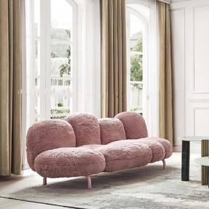 意式极简布艺网红款小户型弧形长毛客厅米兰设计师异形三人位沙发