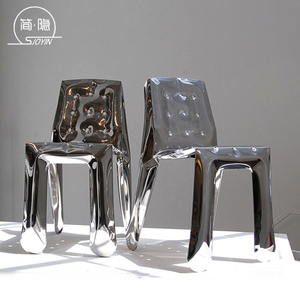 设计师化妆凳不锈钢椅子靠背椅家用现代轻奢金属换鞋凳书餐桌椅子