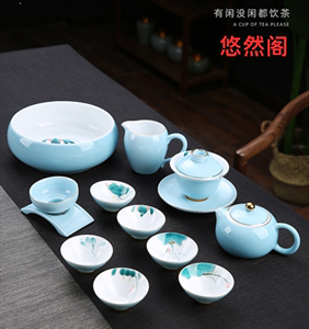 高档中式手绘功夫茶具套装家用办公简约陶瓷盖碗整套喝茶杯子礼品