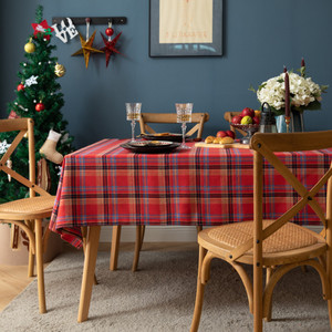 圣诞复古红格北欧INS棉麻长方形桌布台布茶几盖布红色新年桌布