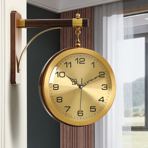 轻奢黄铜新中式双面钟表挂钟客厅家用时尚高档中国风挂墙两面时钟