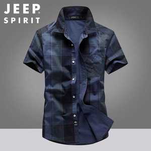 JEEP SPIRIT 夏季短袖衬衫男士中年宽松大码寸衫纯棉休闲碎花衬衣