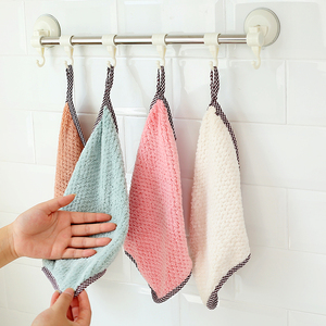 菠萝格抹布厨房清洁洗碗布不掉毛吸水小方巾可挂式珊瑚绒擦手巾