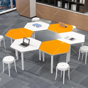 六角桌自由拼接六边形团体活动阅览学生美术科学教室彩色讨论桌椅