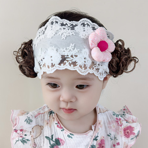 婴儿帽子夏季薄款公主女宝宝蕾丝假发发带甜美洋气发饰护头卤门帽