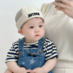 宝宝帽子夏季薄款韩版时尚男孩网眼透气婴儿地主帽儿童夏天瓜皮帽