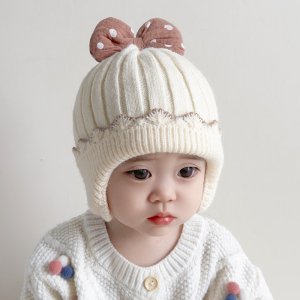 婴儿帽子秋冬款韩版女宝宝护耳毛线帽冬季保暖婴幼儿小女童针织帽