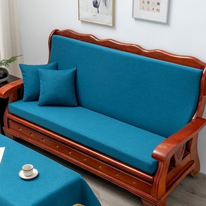中式连体带靠背防水防滑实木沙发垫加厚红木椅垫纯色可拆海绵坐垫