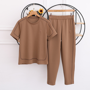 时尚套装女夏季新款明线设计短袖T恤+气质九分裤休闲运动两件套潮