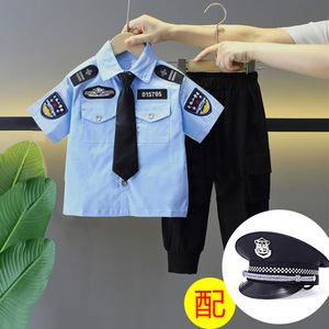 儿童纯棉警察服套装小孩交警制服警服宝宝帽子演出服装男童警官服